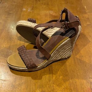 New York & Company Brown Woven Wedge Sandals